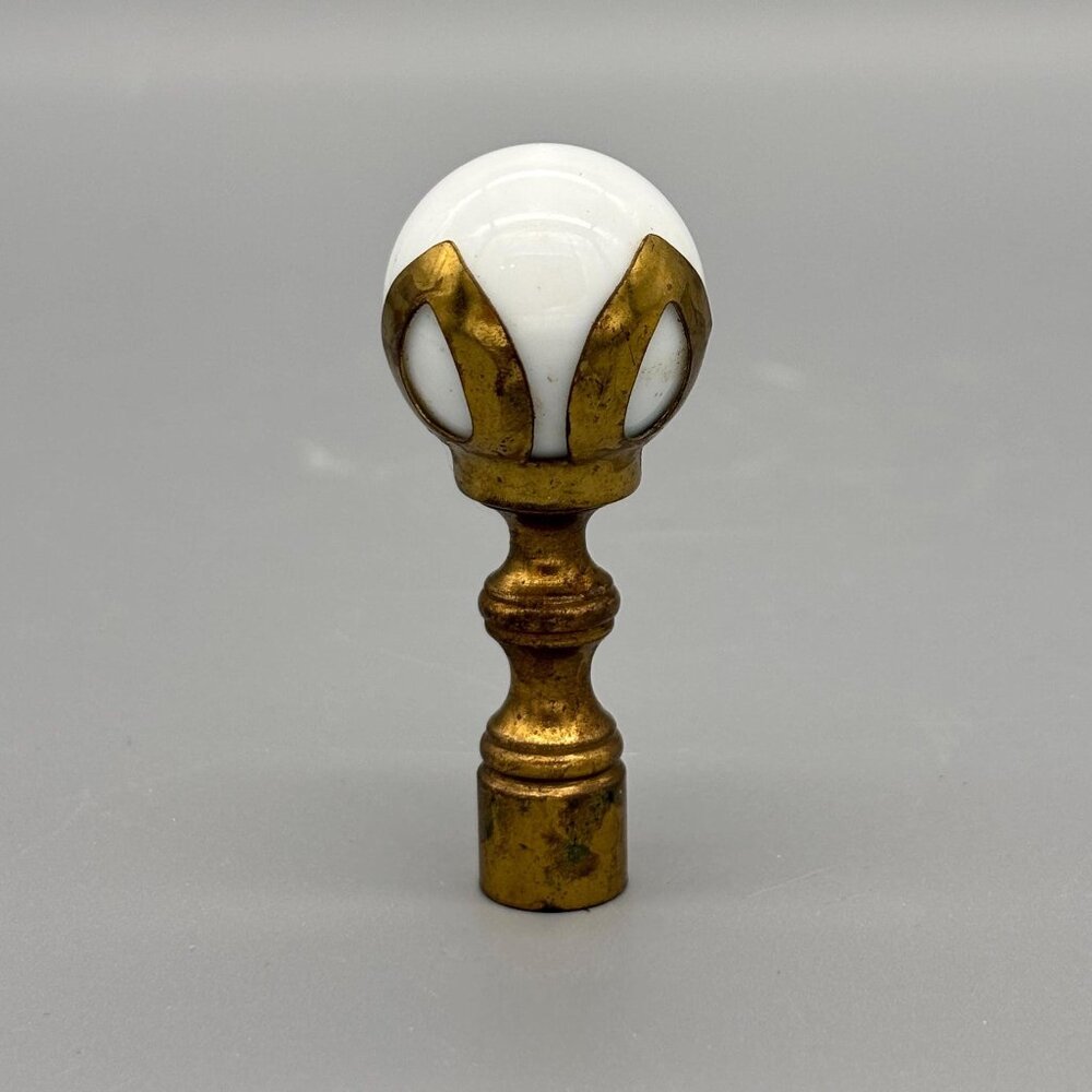 Antique Vintage White Porcelain Ball & Brass Art Deco Replacement Lamp Finial